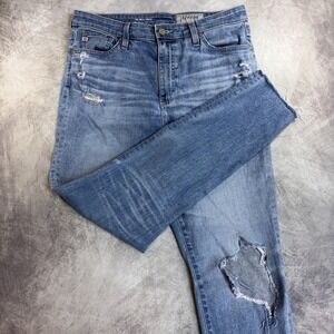 AG Adriano Goldschmied Mila Ankle High Rise Distressed Jeans 31R Light Wash